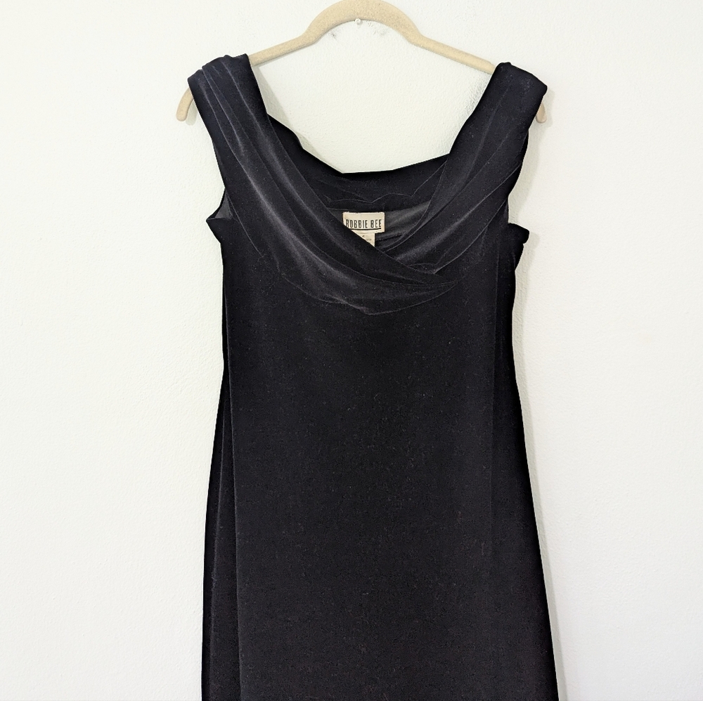 Vintage Y2K Velvet Off Shoulder Maxi Dress Foldover Neckline Black Goth 6 - Picture 2 of 10